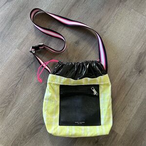 Marc Jacobs Yellow Striped Crossbody Bag with Drawstring & Pocket